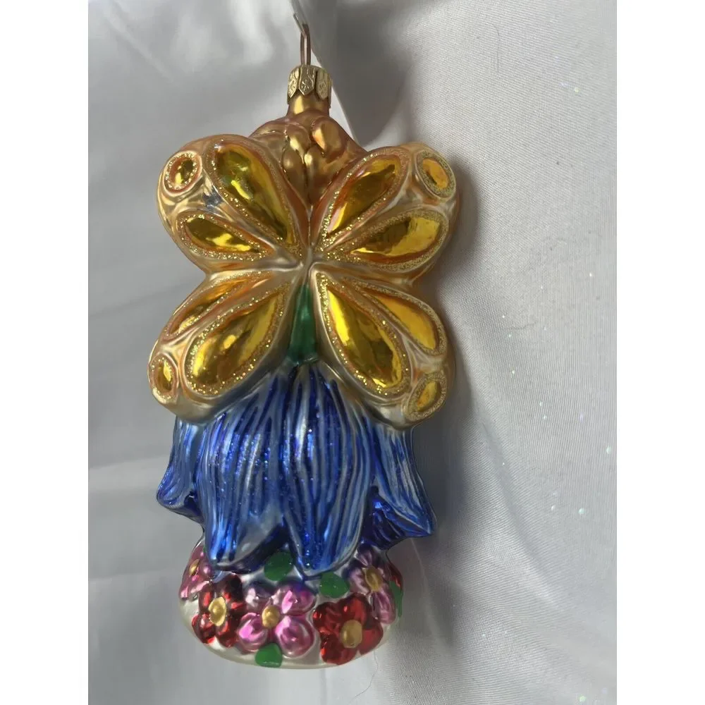 Vintage Radko Fairy 1999 *Flora Bells* RARE 3d Glass Ornament Christmas Blue Grn
